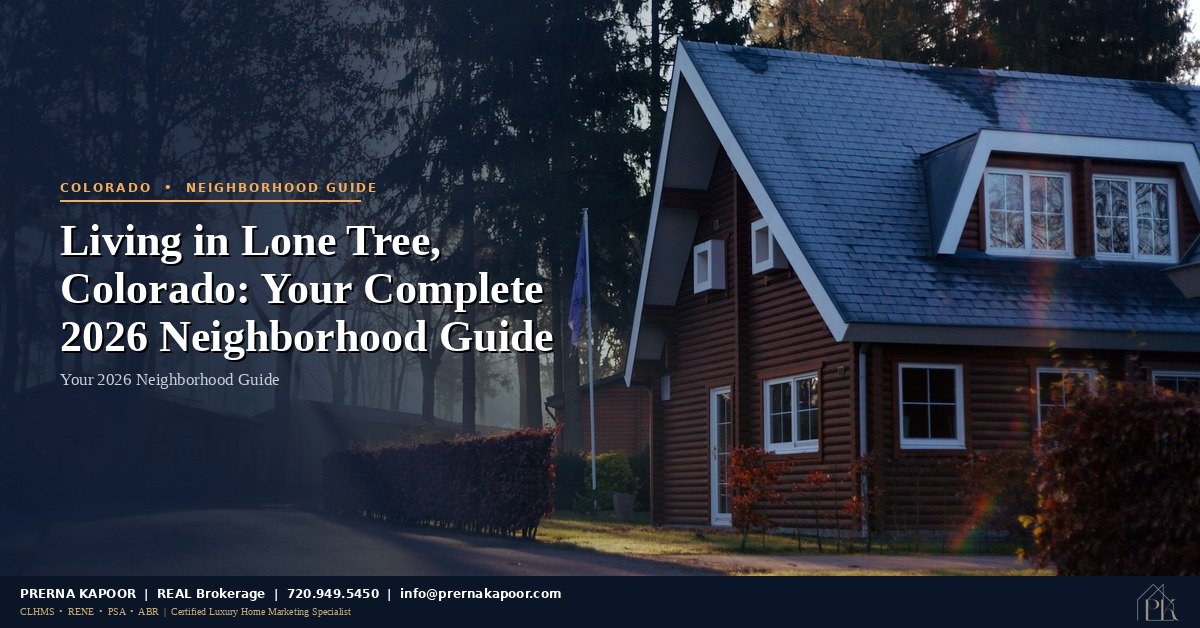 Lone Tree Colorado neighborhood guide 2026 with mountain views and suburban homes