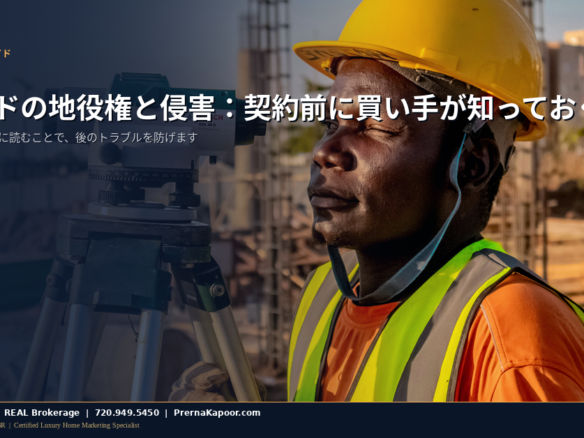 コロラド州の建築現場で測量機を使い境界線や地役権を測定する測量士