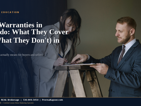 Buyer and seller signing a real estate contract in a Colorado home, illustrating home warranty coverage