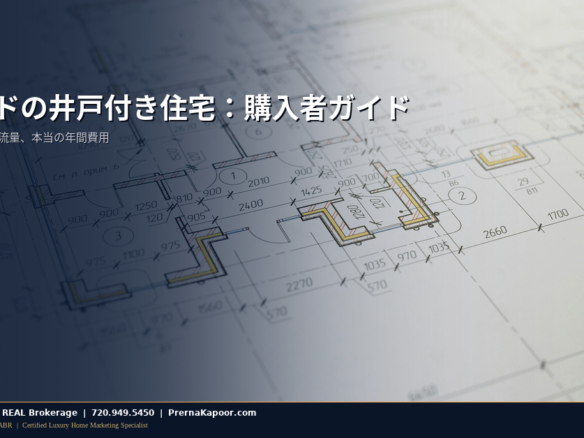 松林に囲まれたコロラドの郊外住宅と井戸ポンプ小屋