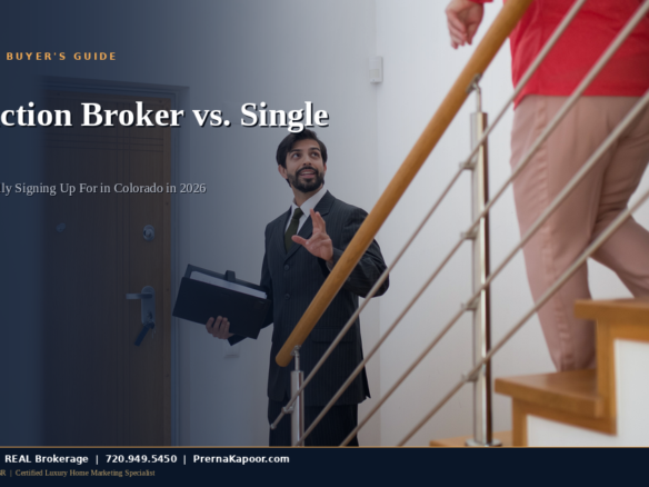 Realtor showing a Colorado home to buyers — transaction broker vs single agent 2026