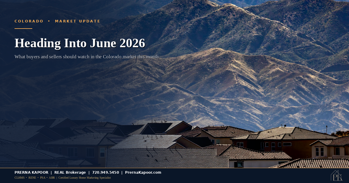 Denver skyline with Colorado housing market data overlay - June 2026 outlook