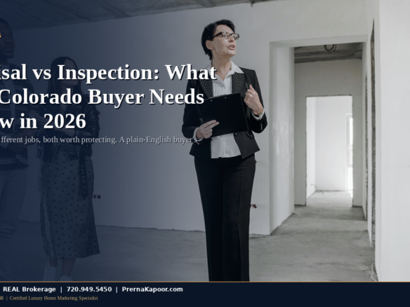 Colorado home appraisal vs inspection guide — real estate professional reviewing a property with a clipboard
