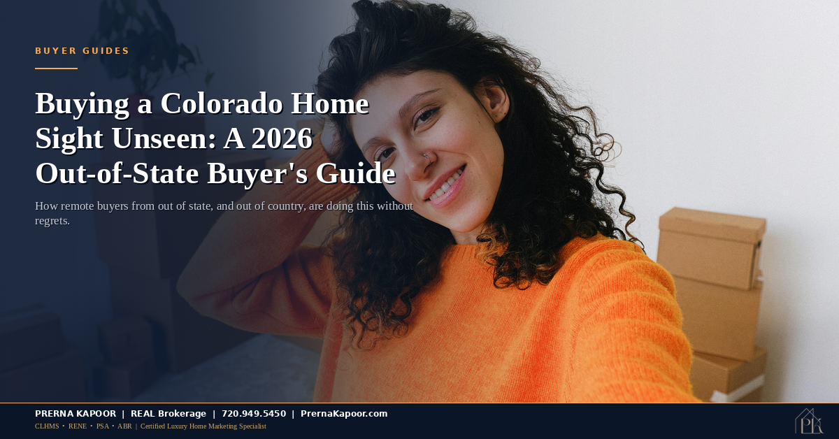 Buying a Colorado home sight unseen, relocation buyer with moving boxes in a new apartment
