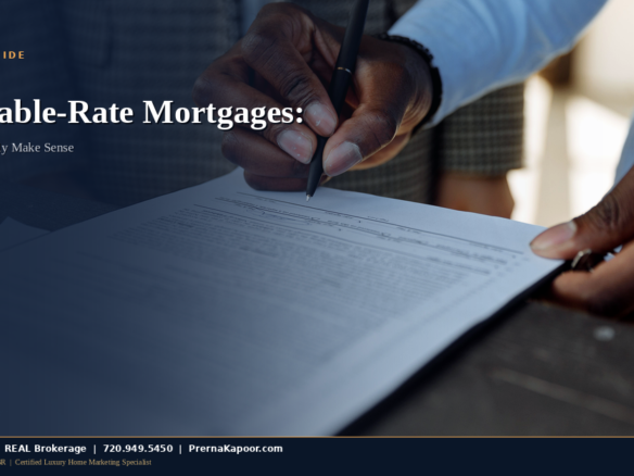 Colorado homebuyer reviewing adjustable rate mortgage loan documents and interest rate chart