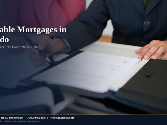 Assumable mortgage loan documents being signed at a Colorado closing