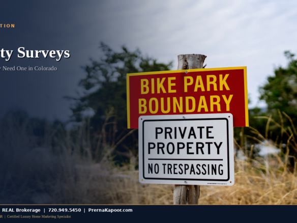Land surveyor with tripod measuring a property boundary line on a Colorado residential lot