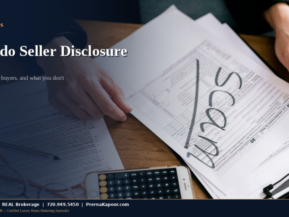Colorado seller reviewing property disclosure paperwork before listing a home