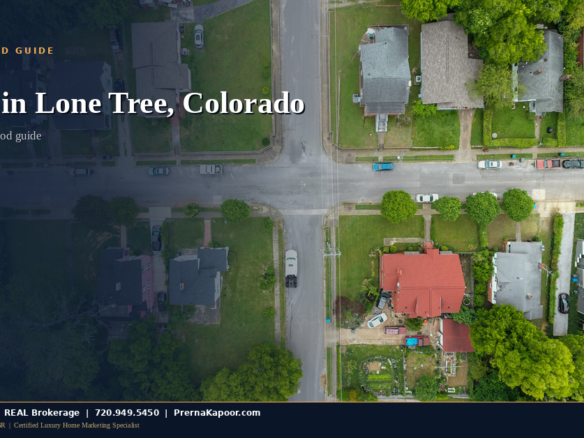 Aerial view of a suburban neighborhood in Lone Tree, Colorado