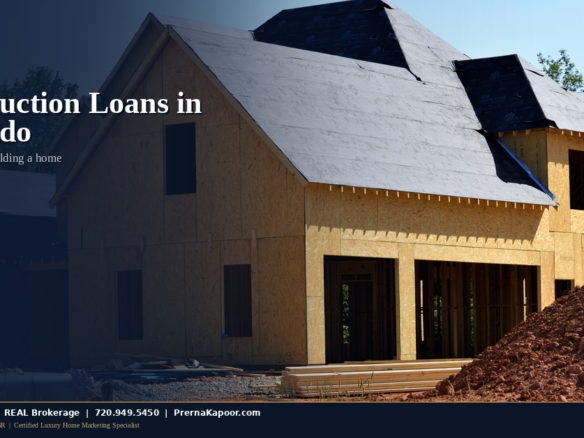 A new home under construction in Colorado with framing and roof sheathing, representing construction loan financing