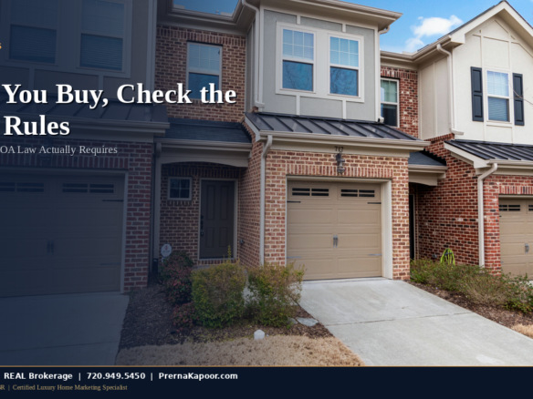 Suburban Colorado HOA community street of townhomes, representing HOA rental restriction rules for home buyers