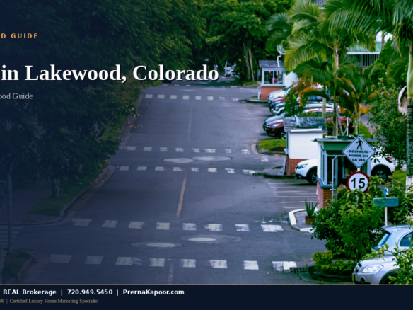 Suburban Lakewood Colorado neighborhood street with mountain views