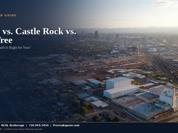 Aerial view of a Denver metro suburban neighborhood comparing Parker, Castle Rock, and Lone Tree Colorado