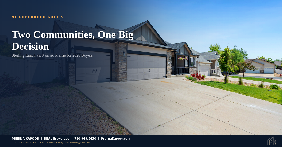 New construction homes in a Denver-area master-planned community, representing the Sterling Ranch and Painted Prairie comparison for 2026 buyers