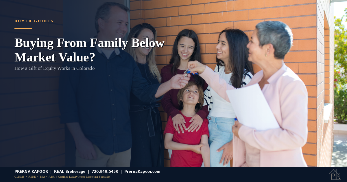 Family handing over house keys, representing a gift of equity home sale between relatives in Colorado