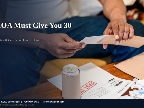 Certified mail notice letter representing Colorado's required 30-day HOA fine cure period