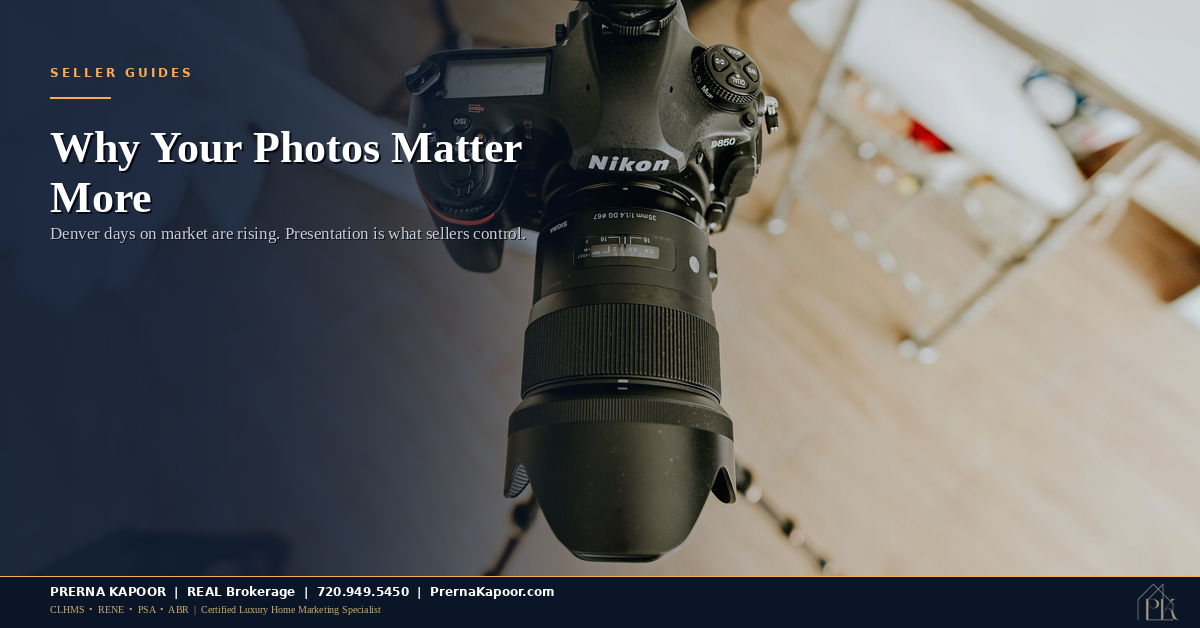 Real estate photographer setting up camera equipment to photograph a Colorado home listing
