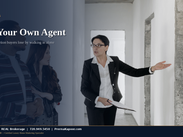 Real estate agent and buyers reviewing a new construction purchase contract at a Colorado builder's model home