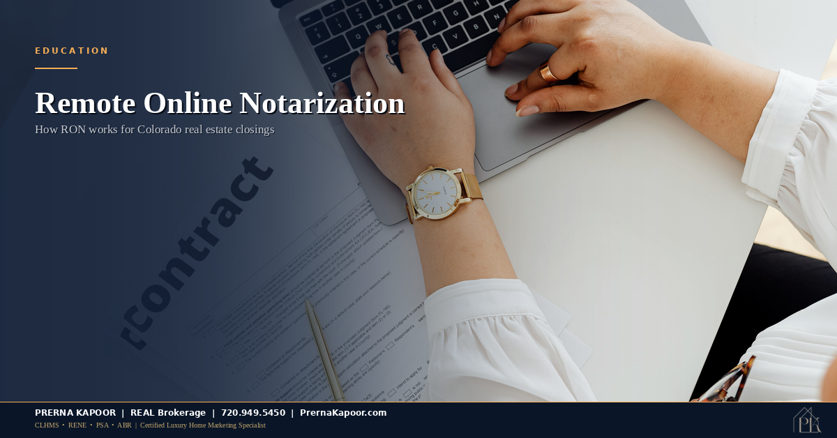 Laptop displaying a live video notary signing session, representing remote online notarization for a Colorado real estate closing