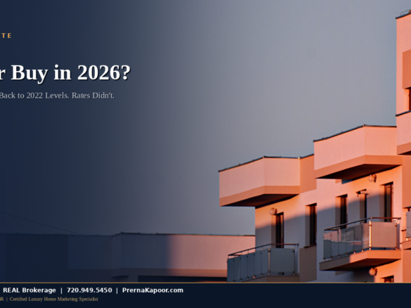 Metro Denver apartment buildings at dusk, illustrating the 2026 rent versus buy comparison for Colorado renters and home buyers