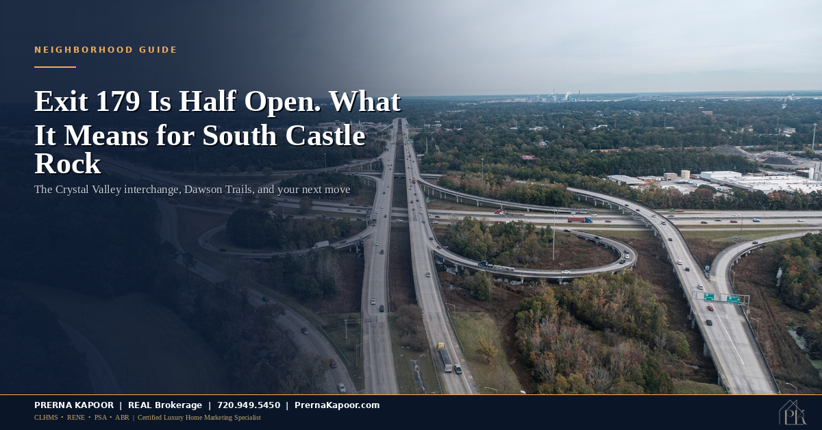 Crystal Valley interchange and Exit 179 on I-25 in Castle Rock, Colorado, and what the new highway access means for Crystal Valley Ranch home buyers