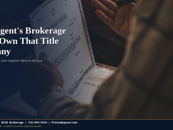 A real estate agent reviewing an affiliated business arrangement disclosure form with clients at a Colorado closing table